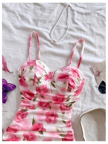 Verdusa Women's Floral Dress Ruched Bodycon Night Out Mini Dresses Going Out Outfits3