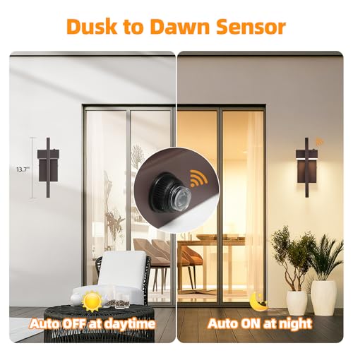 Image of tewei LED Outdoor Wall Sconce Dusk to Dawn Outdoor Lighting, Modern Exterior Lighting Fixtures, Brown LED Front Porch Lights Outside Wall Mount Lights for House, Hallway, Warm White 3000K, 1 Pack
