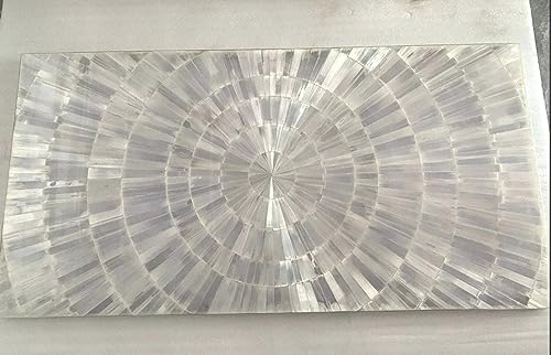 Gifts And Artefacts 36 x 60 Inches Selenite Stone Sun Rays Pattern Sofa Center Table Top Rectangle Shape Marble Dining Table with Royal Look