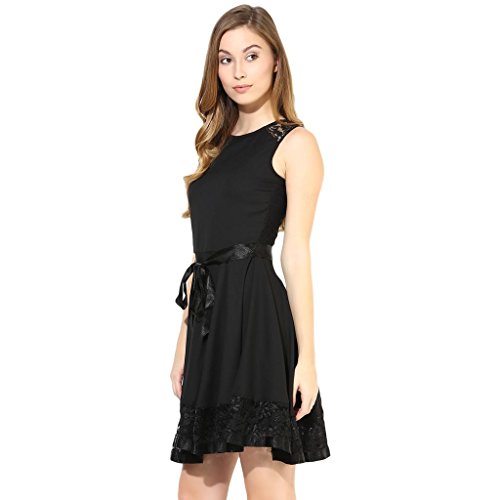 Image of THE VANCA Women's Dress with Lace at The Bottom in Black Color