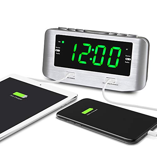 Hannlomax Hx-146Cr Alarm Clock Radio, Pll Fm Radio, Dual Alarm, 1.2" Green Led Display, Bluetooth, Usb Ports For Charging And Mp3 Playback (Silver) #TOP5