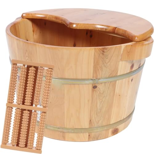 Cubeta de spa para pies de madera gruesa con rodillo miniatura 1