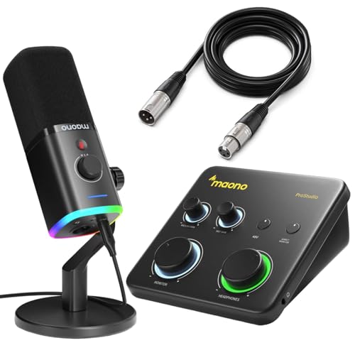 MAONO PD100X XLR/USB Gaming Microphone & Maono PS22 Lite & All in One Gaming Gear Bundle for Game Streamers(PD100X Black+PS22 Lite+XLR-180)