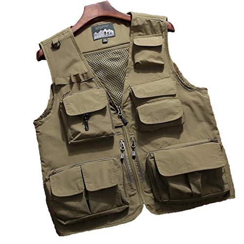 Herren-Outdoorwesten Mesh Atmungsaktiv Schnell trocknend Angelweste Multi-Pocket mit Abnehmbarer Rücken Haken (Color : A, Size : XL) Cover