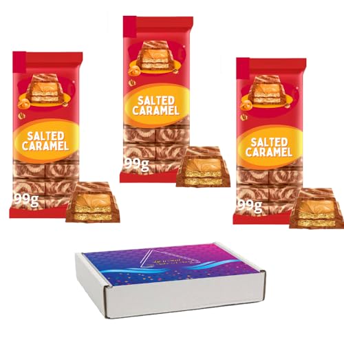 Kiitkaat Salted Caramel Chocolate Sharing Bar 99g With Gift Box - Crispy wafer fingers (3 x Bars)