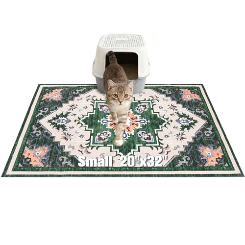 Image of EXPAWLORER Cat Litter Mat, 20 inchx32 inch Small Non-Slip Urine Waterproof Litter Trapping Mat Easy to Clean Washable Litter Box Mat for Floor Soft on Kitty Paws, Indoor Food Mats Rug Pads for Bathroom Green