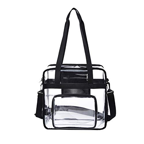 Image of Clear Tote Bag Transparent Stadium Shoulder for Women Clear Cross Body Messenger with Front Pocket and Adjustable Strap 2pack