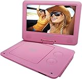 Sylvania 9-Inch Swivel Screen Portable DVD/CD/MP3 Player with 5 Hour Built-In Rechargeable Battery, USB/SD Card Reader, AC/DC Adapter, Pink