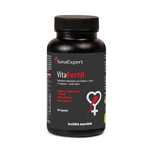 SanaExpert VitaFertil - Integratore per Fertilità Maschile con L-Arginina, Zinco, Vitamina C e Minerali - Supporto Sistema Riproduttivo, Energia e Benessere Uomo - 60 Capsule Made in Germany
