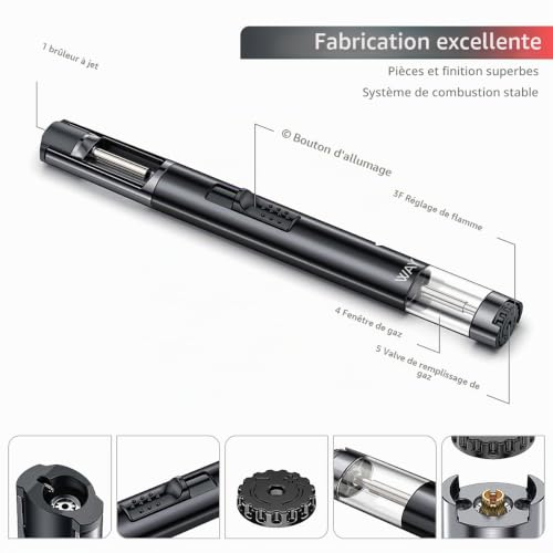 Briquet Tempête, Briquet à Gaz Rechargeable, Jet Flamme Bougies Briquet Coupe-Vent à Jet Long Cadeau pour Homme Black (sans Gaz Butane) Marque : jopoo – vue 5