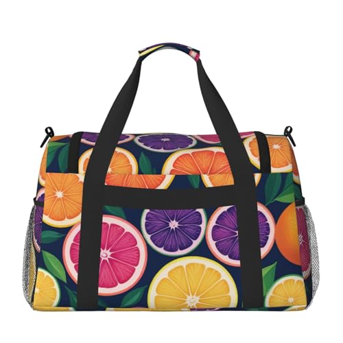 Citrus Fruit Print Travel Duffle Bag - Foldable Personal Item Travel Bag for Women & Men,Carry-On Convertible Crossbody Tote Bags with Adjustable Shoulder Strap & Pockets 13x10.2x19.7 in2