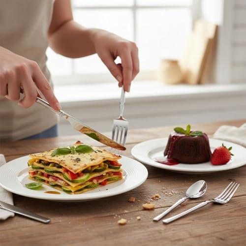 Image of 12 Pcs Silver Slim Handle Stainless Steel Cutlery Set for Dining Table with Spoons and Forks Set + Butterknives - The Perfect Tableware /Flatware