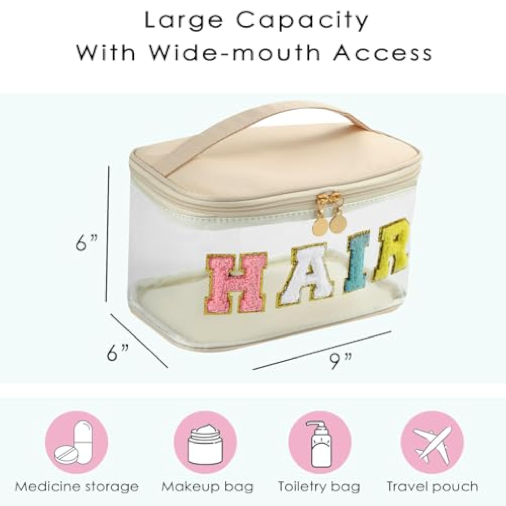 Chenille Letter Clear Makeup Bag, Waterproof Cosmetic Storage