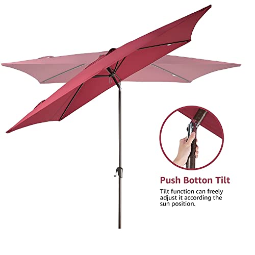 Cobana 6.6 X 9.8Ft Rectangular Patio Umbrella, Outdoor Table Market Umbrella With Push Button Tilt/Crank, Dark Red #TOP6