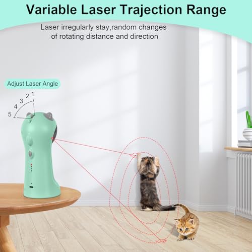 TBTeek Cat Toy, Automatic, Motion-Activated, Rechargeable, 5 Fun Patterns, Random Rotating Trajectory, 4 Speed Modes, Adjustable Light Angles for Indoor Cat Kitten Dog(Green) - Image 2