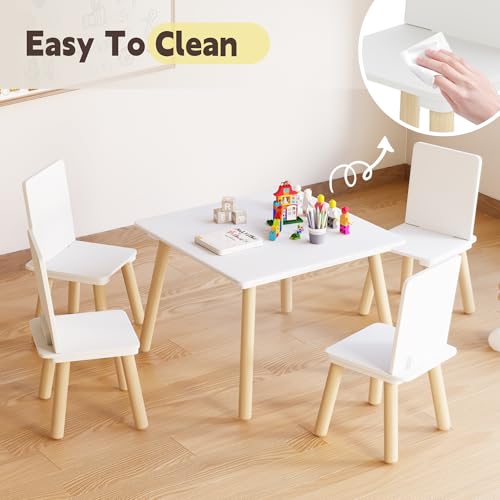 Image of Kids Table and Chairs Set, 5 Pieces Toddler Table and Chair Set, Kids' Table & 4 Chair Sets, Kid Play Table for Daycare, Classroom, Home (White)