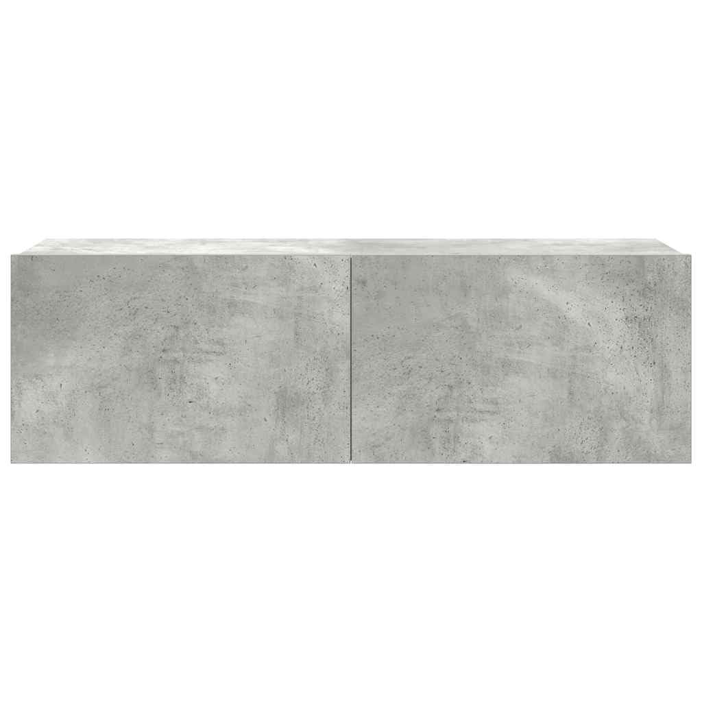 4-TLG. TV-Schrank-Set Betongrau, Holzwerkstoff, Wandmontage, Modernes Media-Center mit Stauraum, für Wohnzimmer und Schlafzimmer, 110/90/30 cm