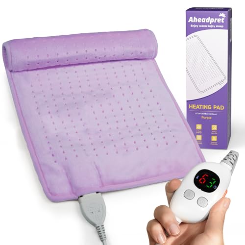 Aheadpret Electric Heating Pads for Neck and Shoulder 3 Hours Auto Shut Off 6 Heat Levels 12 x 24 Heating Pads Machine Washable Birthday Gifts for Women and Men Purple