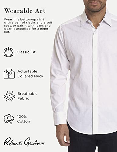Robert Graham Men’s Hanging Gardens Woven Shirt, Long-Sleeve Button-Up Shirt For Men, Large, White #TOP1