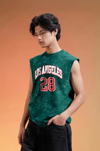 Image of Veirdo Pure Cotton Scoop Neck Acid Wash Oversize Sleeveless Vest for Men & Boys (S to 2XL)