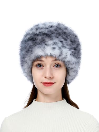Image of LA CARRIE Women's Faux Fur Hat for Winter with Stretch Cossack Russian Style White Warm Cap