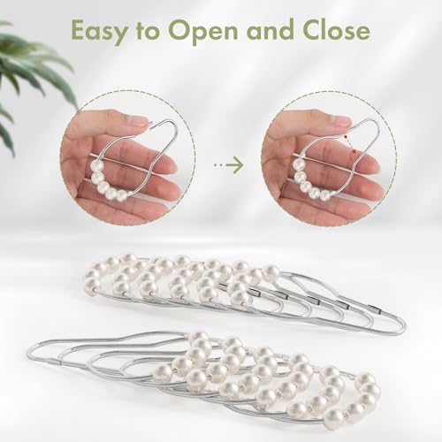 Image of Amazer White Shower Curtain Hooks, Shower Curtain Hooks, Decorative Stainless Steel Shower Curtain Hooks for Bathroom, 12 PCS Shower Hooks for Curtain, Decorative Shower Hooks for Shower Curtain