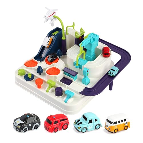 Image of Kidology Car Race Tracks Toy | Car Adventure Toy for 0-3 Years, Boys, Girls & Kids | Playset City Rescue Activity for Toddlers | Pre Educational Learning Puzzle Gift for Babies (Mechanical 4 Cars)