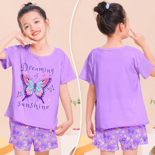 Play Tailor Girls Pajamas for Kids 2 PCS Summer Pjs Set Short Sleeve Top Sleepwear for Teen Girl 4-152