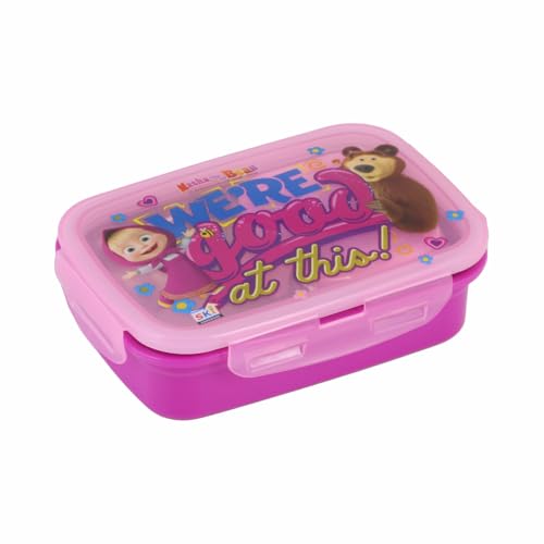 Image of SKI Snap Lock Steel Lunch Box with Steel Removable Container, A Small Inner Container & Spoon (Masha & The Bear)