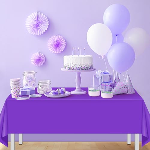 Image of 16 Pack Purple Plastic Tablecloth for Rectangle Tables, Premium Decorative Purple Disposable Table Cloths for Parties, Rectangle Party Table Cover for Birthday Anniversary Graduation, 54x108 Inch