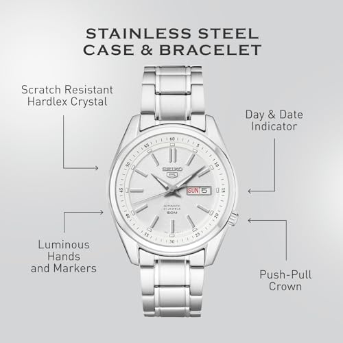 Image of SEIKO Automatic Watch for Men 5-7S Collection | Day /date Calendar, Luminous Hands, Stainless Steel Case & Bracelet, Black Dial, 7S26 Automatic Movement, 30M Water-Resistant
