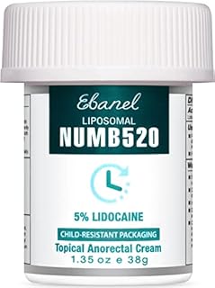 Ebanel 5% Lidocaine Numbing Cream Maximum Strength, Liposomal Numb520 Topical Anesthetic Pain Relief Cream 1.35 Oz, Infused with Aloe Vera, Vitamin E for Local and Anorectal Uses, Hemorrhoid Treatment