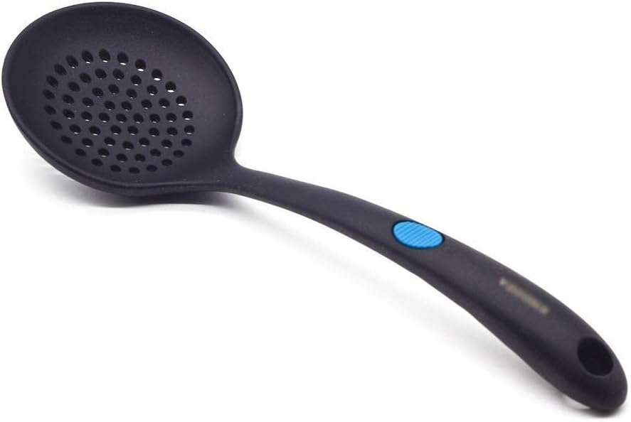 Food Strainers Scoop Colander Strainer Slotted Spoon Anti-scalding Handle Filter Cute Silicone Spoon Colander Cooking Kitchen Filter Tool Long Handle Strainer (Color : Black) (Black)