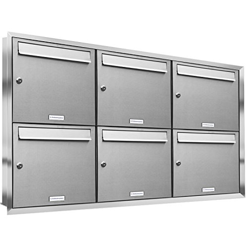 Preisvergleich Produktbild AL Briefkastensysteme, 6er Unterputzbriefkasten, Briefkasten rostfrei, 6 Fach Briefkastenanlage modern, Edelstahl Postkasten
