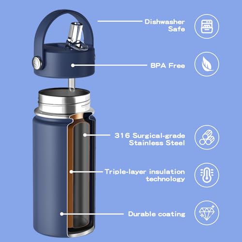 OISIZ Kids Botella de Agua con Tapa de Pajilla 14oz, Botella de Acero Inoxidable 316 Aislada al Vacío para Niños, a Prueba de Fugas, Libre de BPA, Mantiene Frío por 24 Horas miniatura 2
