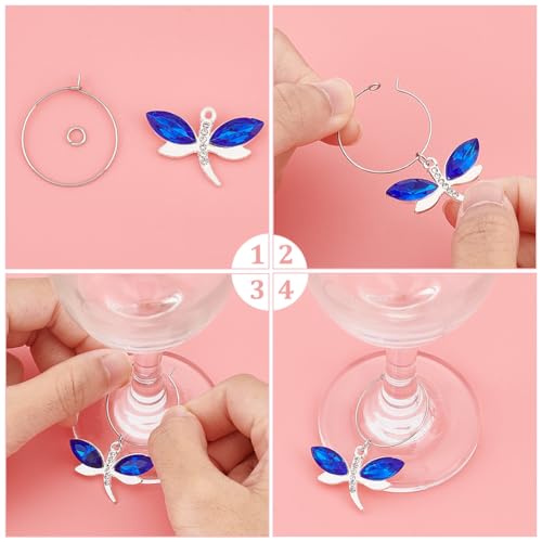 Kit de marcadores para copas de vino con dijes de libélula y anillos de aleación 5