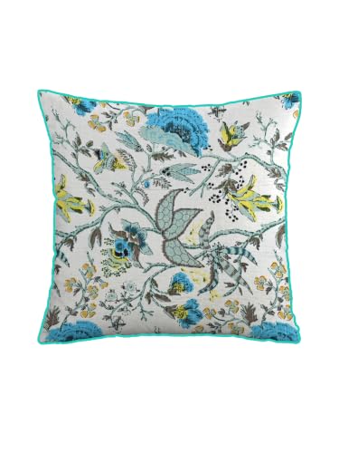Image of Pure Cotton Quilted Cushion Cover 16x16 Inch | Anokhi Print Decorative Throw Pillow Cover | Soft Cotton Sofa Cushion Cover with Hidden Zipper | Living Room Bedroom Home Decor