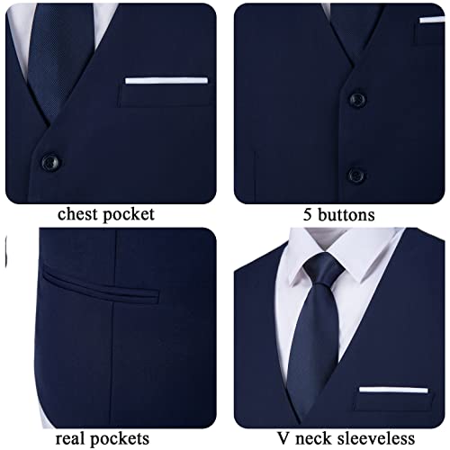 Pyiuhs Mens Suit Vest Solid Color Prom Waistcoat Slim Fit Working Jacket Wedding Dress Suit Vests For Groomsmen Bussiness Navy Blue Xxl #TOP4
