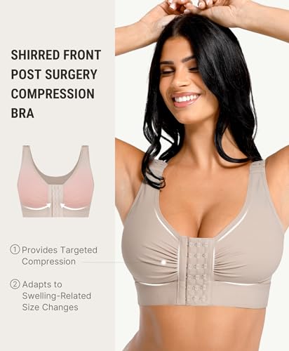 Image of FeelinGirl Post Surgery Compression Bra for Women's Front Closure Bra with Adjustable Straps Wirefree