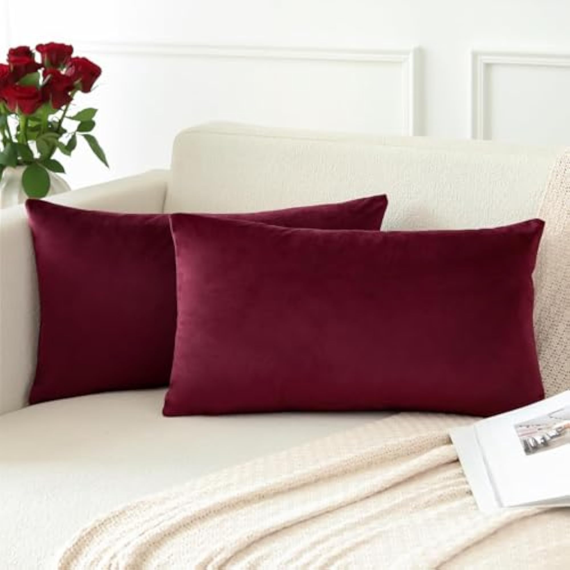 Holland Velvet Rectangular Cushion Covers Pack of 2, Maroon