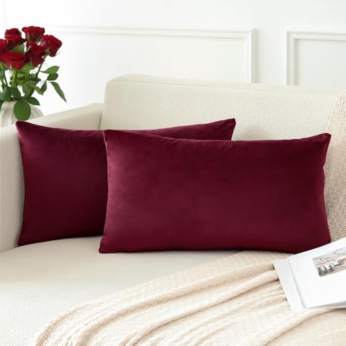 Image of Holland Velvet Rectangular Cushion Covers Pack of 4 | 16 inch x 24 inch / 41 x 61 cm, Maroon | Soft Pillow Covers Cushion Case for Sofa Bedroom Chair Car, Home Decor