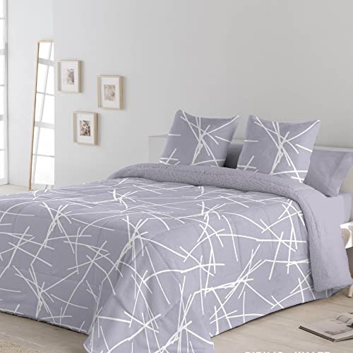 DHESTIA HOME - Edredón Borreguillo Sherpa Nórdico Invierno para Cama Calentito Waltz Azul (Cama 135/150)