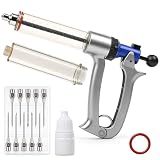 50ML Livestock Syringe, 5 Gears Adjustable Semi Automatic Livestock Syringe, Repeating Luer Lock for Cattle Cow Sheep Pig Chickens Ducks Goose