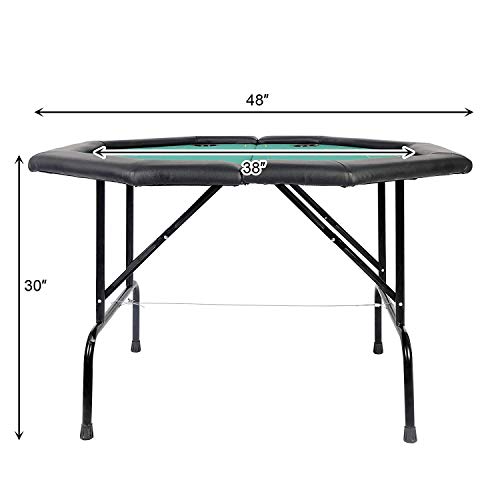 Livebest 48\" Octagon Folding Poker Table with Leg 8/10 Player & Poker Chips Set-Cup Holders Inserts-for Luxury Texas Card Game Blackjack,Green Speed Felt Cloth (4 Fold - 8 Player)