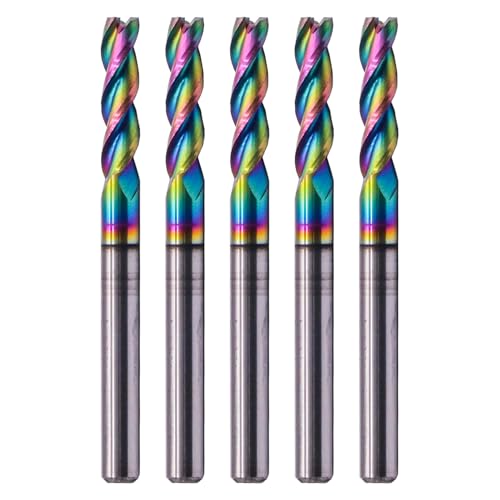Image of 5Pcs 1 /8 inch 3 Flute Solid Carbide Square End Mills for Aluminum, DLC Coated | 37 Helix, 1 /8 inch Cutting Dia, 1 /8 inch Shank Dia, 1 /2 inch Length of Cut, 1-1 /2 inch Overall Length for Milling Aluminum and Copper
