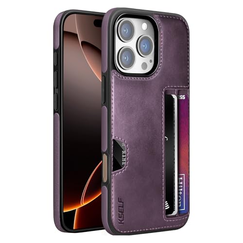 KSELF Leather Case for iPhone 16 Pro Max with Card Holder Soft Leather Wallet Case, Protective Slim Shockproof Phone Cover for Man Women (Purple)