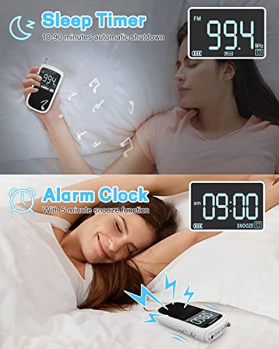 Greadio Portable Am Fm Radio, Walkman Transistor Battery Radio With Rechargeable 900Mah Battery, Best Reception, Digtal Lcd Screen, Time Seting Pocket Mini Radio For Home, Office, Kids (White) #TOP5