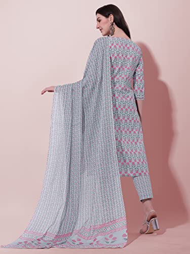 Image of MIRCHI FASHION Women's Straight Fit Pure Cotton Printed Kurta Set with Dupatta and Trouser