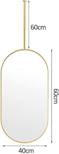 Miniatura 2 de Espejo ovalado para colgar en el techo espejo de pared flotante para el baño espejo montado en el techo con marco de metal negro y pluma dorado