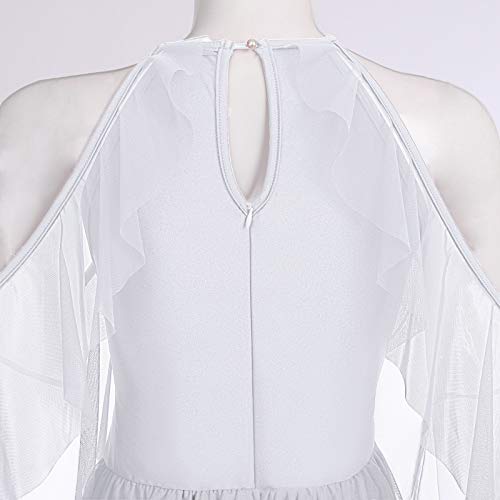 Odasdo Women Lyrical Dance Dress Adult Modern Contemporary Ballet Ballroom Dancewear Halter Neck Cold Shoulder Mesh Tulle Flowy Maxi Long Dresses Tank Bodysuit Clothes White Xs #TOP3